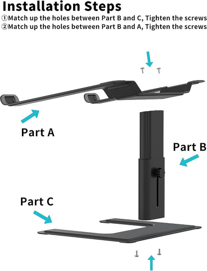 ALASHI Laptop Stand for Desk, Computer Stand Adjustable Height, Ergonomic Notebook Laptop Riser, Aluminum Metal Holder Compatible with 10 to 17.3 Inches Notebook PC Computer, Black