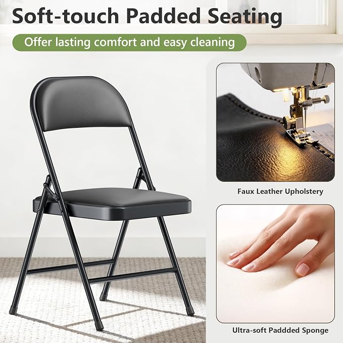12 Pack Folding Chairs, PU Leather Folding Dining Chairs with Padded Cushion Seat & Back, Indoor Outdoor Folding Chair Set for Home Office, Parties, Events, Wedding, Extra Guest Seating