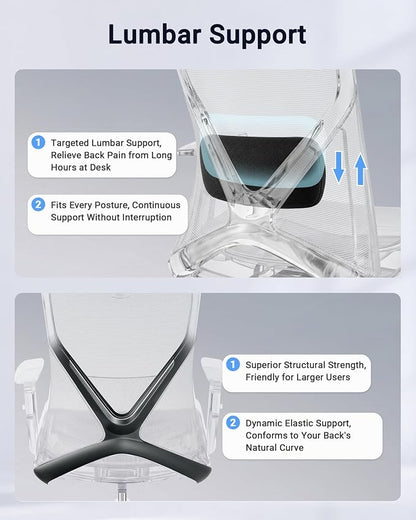 HYLONE Ergonomic Office Chair with Adaptive Gravity Balance Recline, High Back Mesh Chair with Adjustable Headrest & Lumbar Support, X-Frame Structure, Comfortable Big and Tall Home Office Chair