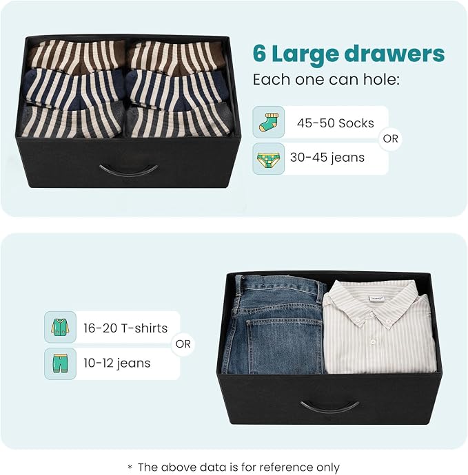 DUMOS 8 Drawer Dresser for Bedroom, Fabric Storage Organizer with Sturdy Metal Frame, Wooden Top Chest of Drawers for Closet Entryway Guest Room,Matte Black