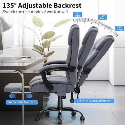 HOFFREE 400lbs Massage Office Chair with Foot Rest 6 Points Vibration Ergonomic Executive Office Chair Reclining High Back Computer Desk Chairs Grey Fabric