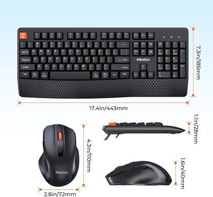 MEETION New Wireless Keyboard and Mouse, Computer Keyboard Mouse Combo, 3 DPI Adjustable Mouse Full-Sized Cordless Keyboard, for PC/Computer/Laptop/Windows/Mac, Black New 2025