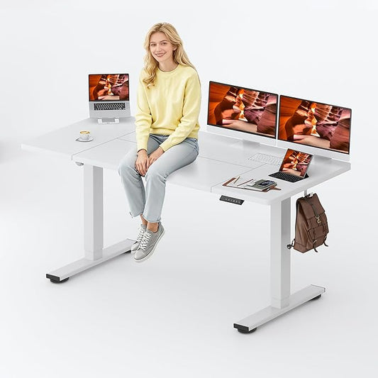 Standing Desk,Large 71x31 Inches Height Adjustable Stand Up Desks with Cable Management, Home Office Computer Desk 2 Box Packaging with Cup Holder & Memory Preset,White