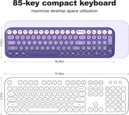 MOFII Wireless Keyboard and Mouse Combo, Compact Small Keyboard with Large Print, 2.4GHz Retro Typewriter Keyboard, Quiet Click Mouse for PC, Laptop, Desktop, Windows (Purple Gradient)