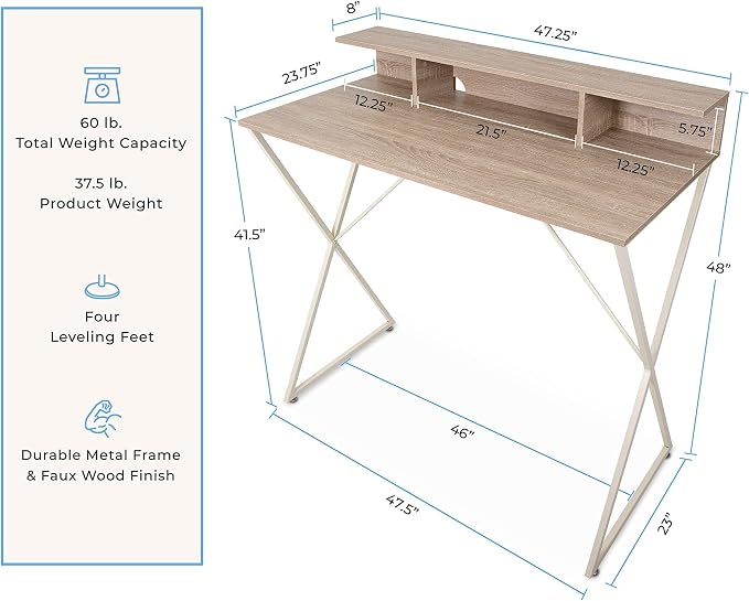 Stand Steady Joy Desk | Modern Stand Up Workstation with Storage Cubbies | Pretty Standing Desk with Large Desktop | Multifunctional Table for Home & Office (Maple / 48 x 42)