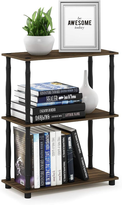 Furinno TURN-N-TUBE Storage Shelves, 3-Tier Book Shelf, Corner Shelf, Toolless Open Shelves, for Organization and Storage, Living Room, Garage, Home Office, Columbia Walnut