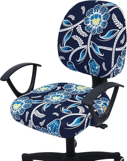 Smiry Stretch Printed Office Computer Chair Covers, Universal Washable Removable Desk Rotating Chair Slipcovers Protector, Seat + Backrest Cover - Midnight Blue