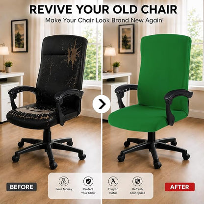 Stretch Computer Office Chair Cover with Durable Zipper - Universal Washable Removable Spandex Rotating Boss Chair Slipcovers - Anti-dust Soft Desk Chair Seat Protector for Dogs, Cats, Pets - Green