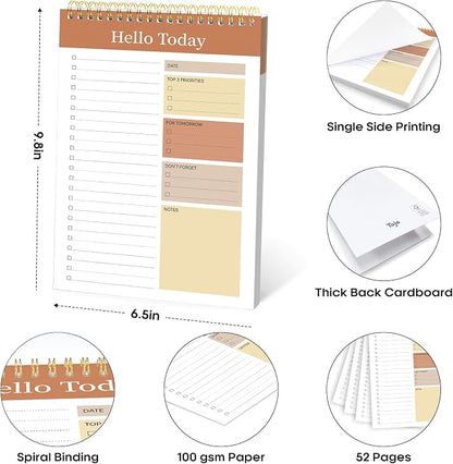 Taja To Do List Notepad - To Do List Notebook for Work with 52 Sheets, 9.8" x 6.5", Undated Daily Planner Perfect for Daily Tasks and Goal Setting, Notepad Suitable for Office, Home & School - Brown