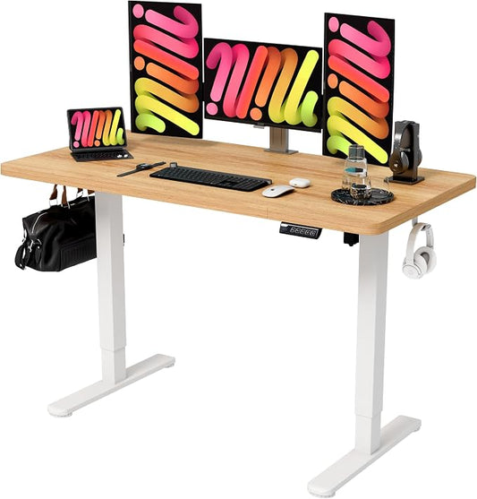 Monomi Electric Standing Desk, 47.2 inches Height Adjustable Desk, Ergonomic Computer Home Office Sit Stand Up Desk with Memory Preset Controller, Two-Piece Desktop (Light Vintage Brown)