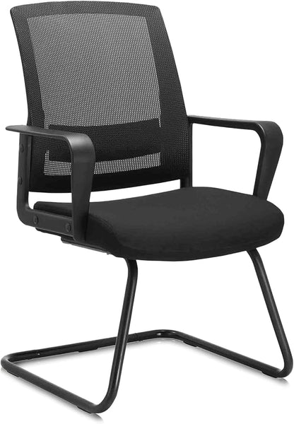 CLATINA Waiting Room Chairs with Armrests and Adjustable Lumbar Support, Breathable Mesh Back Desk Chair No Wheels, Office Guest Chairs & Reception Chair for Conference Room, Black