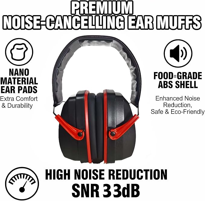 Ear Muffs For Noise Reduction Cancelling SNR 33dB Hearing Protection Headphones Earmuffs Shooting Gun Range Mowing Ultimate Comfort Design High Blocking