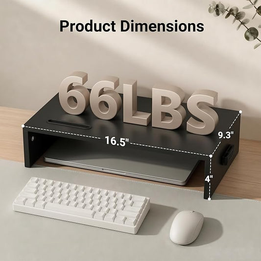 1home Monitor Stand Riser, 16.7 Inch Wood Monitor Riser Stand with Storage Organizer, Desktop Ergonomic Monitor Stand Riser with Cellphone Holder and Cable Management, Black