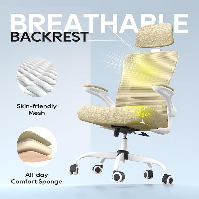 Ergonomic Office Chair for Long Hours, Padded Lumbar Support for Lower Back Relief, 330 lb Capacity, Comfortable Computer Desk Chair for Home Office, Computer & Study