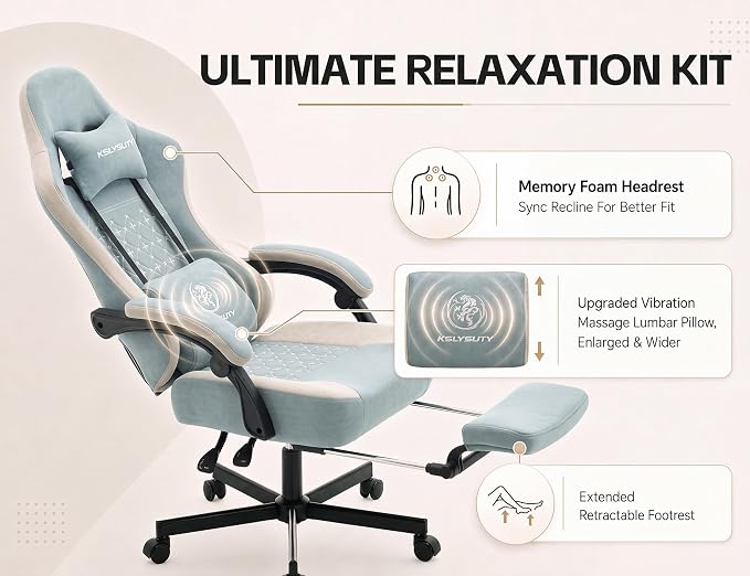 Office Desk Computer Gaming Chair for Adults, Ergonomic High Back Gamer Chair with Massage and Pocket Spring Cushion, Swivel Comfy Video Game Chairs with Footrest and Lumbar Support (Pro Blue)