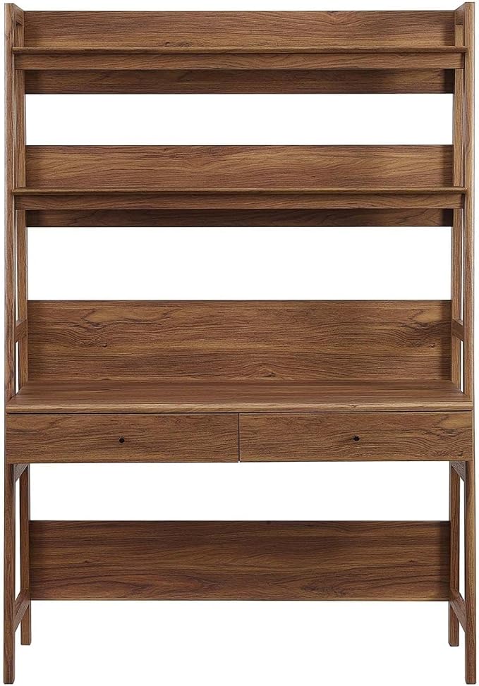 Modway Bixby Home Office Desk with Bookshelf in Walnut