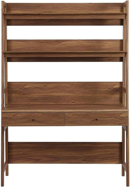 Modway Bixby Home Office Desk with Bookshelf in Walnut