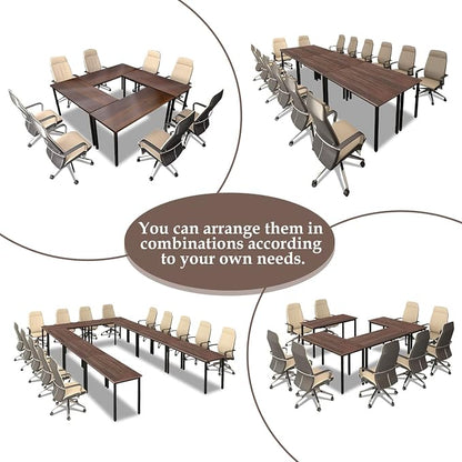 Bonzy Home Conference Tables 18ft Office Computer Desk for Meeting Room Study Writing Printer Table Meeting Seminar Table for 20 People Rustic Vintage Walnut 8PCS 220.4"x47.2"x29.5"