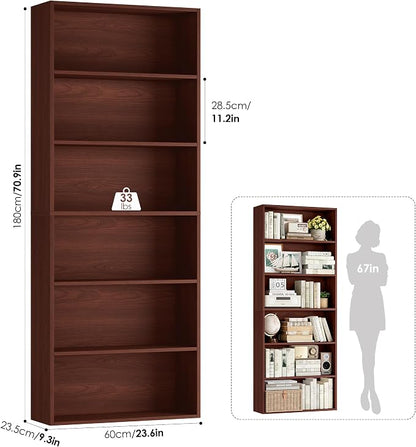FOTOSOK 6-Tier Open Bookcase and Bookshelf, Freestanding Display Storage Shelves Tall Bookcase for Bedroom, Living Room and Office