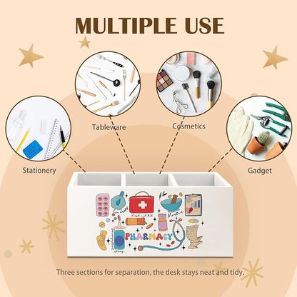 Pharmacy Nurse Gifts Pen Holder for Desk, Pharmacy Technician Gifts Wooden Box Sign Desk Decor for Office Home Decoration, Pharmacist Gift Pencil Organizer
