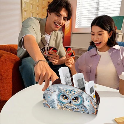 Diamond Painting Storage Box, DIY 5D Owl Design Multi-Compartment Wooden Tabletop Organizer, Diamond Art Storage Holder for Pens Makeup Brushes Remotes Office Supplies Desktop Decoration