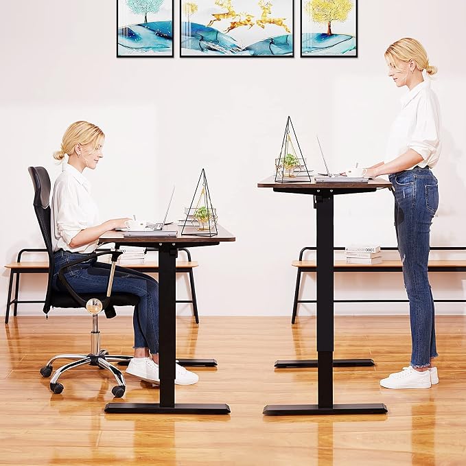 Electric Adjustable Standing Desk, 70'' x 27''Sit Stand Table with Dual Crossbeam Structure and Oversized Mouse Pad, 27''-45'' Lifting Range Stand up Desk(Brown)