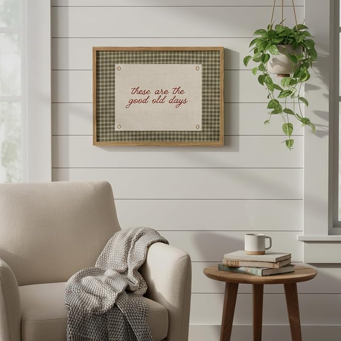 These Are The Good Old Days Wall Art Framed, Vintage Cottagecore Gingham Canvas Wall Decor, Rustic Inspirational Quote Pictures Prints Home Decor for Kitchen Living Room Bedroom Dining Room 8x10in