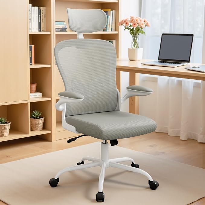 Furmax Ergonomic Office Chair Executive High Back Computer Desk Chair with 3D Adjustable Headrest, Adjustable Lumbar Support Armrests for Home Office (Light Gray)