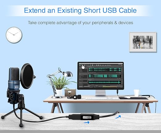 BlueRigger 2.0 USB Extension Cable 3FT (USB Extender Cord, 480 Mbps, Male to Female) Short USB Extension Cord for Webcam, VR Headset, Printer, Hard Drive, Keyboard, Mouse