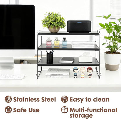 ShellKingdom Desk Shelf Organizer, 3 Tier Desktop Shelves, Adjustable Bookshelf Storage Rack and Office Cubicle Decor for Tabletop, School, Office, Dorm Organization (Black)