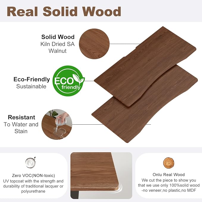 Solid Wood Electric Standing Desk 47.2"x23.6"Home Office Desk,Adjustable Workbench with 3 Stages Single Motor, Computer Workstation with T-Shaped Metal Bracket,Walnut Standing Desk for Gaming(1 Box)