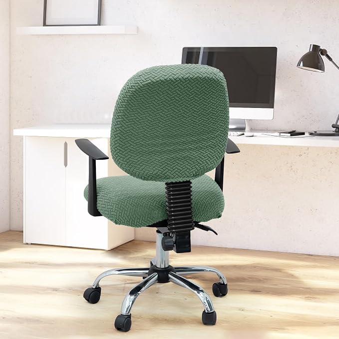 MIFXIN Computer Office Chair Cover Stretch Elastic Slipcover 2 Piece Stretchy Jacquard Computer Chair Seat Covers Furniture Protector for Home Office Rotating Chair, Only Covers NO Chair (Green)