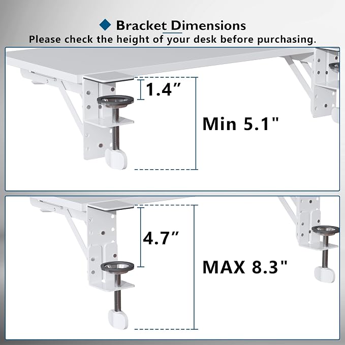 BONTEC Small Ergonomics Desk Extender Tray, 20x9.5 Inch Table Mount Arm Rest Shelf, 90° Foldable Keyboard Tray Platform, Clamp on Computer Arm Rest for Desk, Suitable for Office Desks, White
