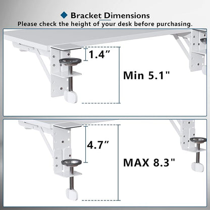 BONTEC Small Ergonomics Desk Extender Tray, 20x9.5 Inch Table Mount Arm Rest Shelf, 90° Foldable Keyboard Tray Platform, Clamp on Computer Arm Rest for Desk, Suitable for Office Desks, White