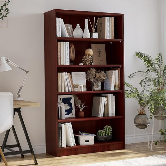 Farini 60 Inch Tall Bookcase,5 Shelf Bookshelves,Adjustable Bookshelf for Home Office,Cherry