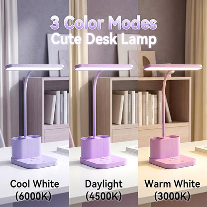 AXX Purple Desk Lamp for Home Office, Cute LED Table Light for Bedroom, College Dorm Room Kawaii Accessories for Kids Teen Girls