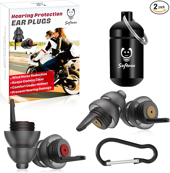 Motorcycle Ear Plugs for Wind Noise Reduction, 2 Pairs Reusable Motorcycle Accessories - Moto Earplugs, Soft Comfortable Hearing Protection for Motorbike, Touring, Racing, Riding - 25dB, Biker Gifts