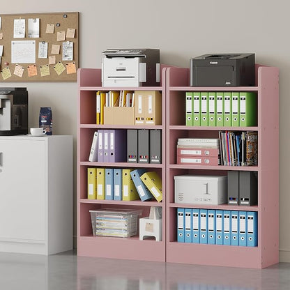 ALISENED 5-Tier Bookcase, Open Bookshelves and Bookcases with Storage Shelves, Floor Standing Unit, Display Storage Shelves for Bedroom Library Living Room Home Office, Pink