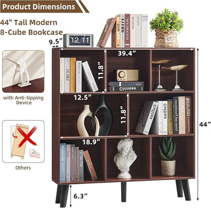 LEYAOYAO 8 Cube Bookshelf 3-Tier Bookcase with Legs, Mint-Walnut Kids Book Shelf Cute Storage Organizer, Large Open Toy Shelves Modern Bookshelves,Display Bookcases for Bedroom,Living Room,Nursery