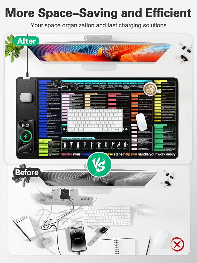 Mouse Pad with Foldable Phone Holder, Wireless Charging Desk Mat 31.5x15.75 Mousepad with Superior Micro-Weave Cloth Non-Slip Waterproof Desk Pad