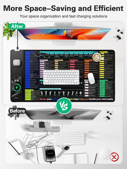 Mouse Pad with Foldable Phone Holder, Wireless Charging Desk Mat 31.5x15.75 Mousepad with Superior Micro-Weave Cloth Non-Slip Waterproof Desk Pad