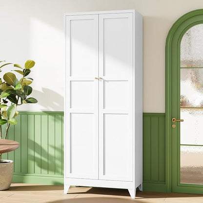 Letaya 75" H Metal Storage Cabinet with 2 Doors and 4 Shelves,Tall Kitchen Pantry Cabinets,Farmhouse Utility Pantry Organizers for Cupboard/Dining/Bathroom/Home Office/Garage Room,White