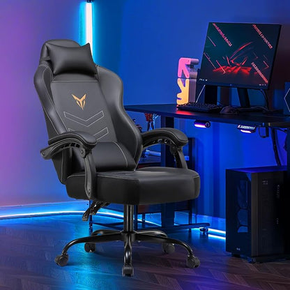 GTPLAYER Gaming Chair for Adults, Big and Tall 300LBS Heavy Duty Office Chair, Ergonomic High Back Lumbar Support and Wide Comfy Cushion with Linkage Armrests, Black Without Pedals