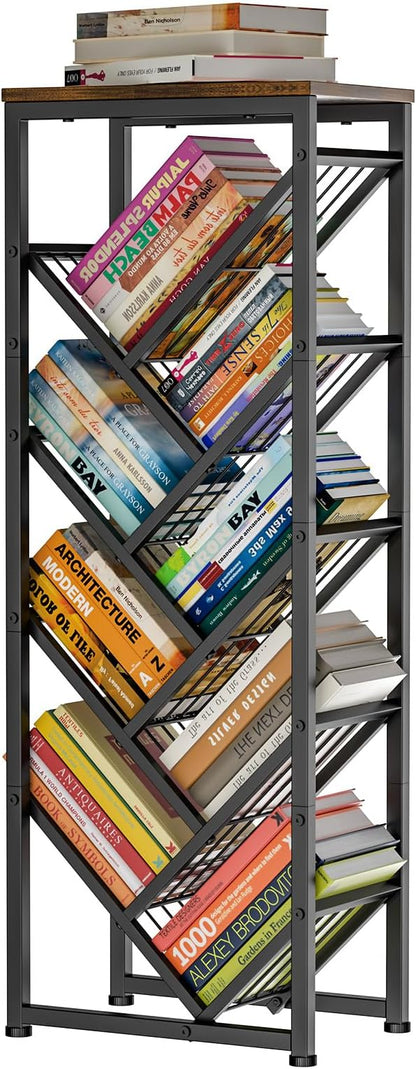 Cutogxon Tree Bookshelf - 9 Tier Visual Metal Floor Standing Book Shelf with Wooden Top for Living Room Bedroom Black