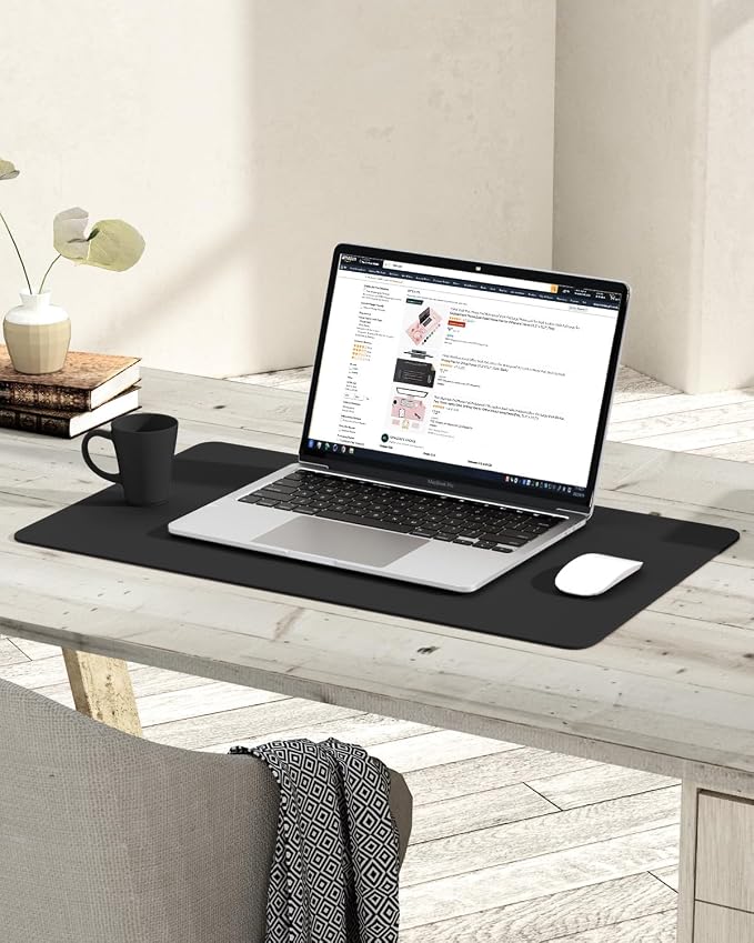 YSAGi Non-Slip Leather Desk Pad, Waterproof Laptop Computer Desk Keyboard Mat, Table Protector Blotter Mat, Large Mouse Pad for Office/Work/Home/Decor(Black, 23.6" x 13.7")