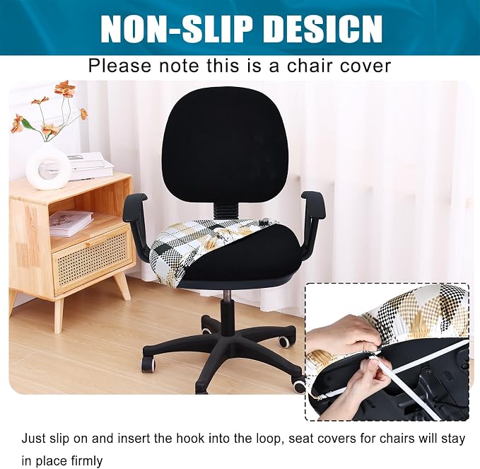 Smiry Printed Office Computer Chair Seat Covers, Stretch Fit Universal Desk Rotating Chair Cover Washable Removable Seat Cushion Protectors - Khaki and Black