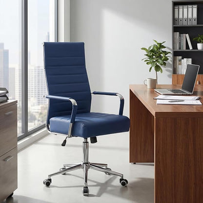 JOMEED Office Desk Chair, Leather Conference Room Chairs with High Back,Wheels and Arms,Blue