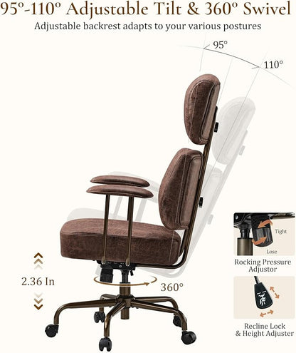EUREKA ERGONOMIC Home Office Desk Chairs, Ergonomic Computer Chair with High Back, Executive Office Chair with Lumbar Support, Spring Cushion Seat, Mid-Century Modern, Brown