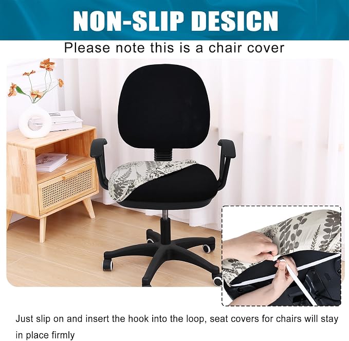 Smiry Printed Office Computer Chair Seat Covers, Stretch Fit Universal Desk Rotating Chair Cover Washable Removable Seat Cushion Protectors - Sage Gray