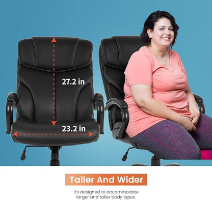 Office Chair Big and Tall 500lbs Wide Seat Desk Chair with Lumbar Support Arms High Back PU Leather Executive Task Ergonomic Computer Chair for Back Pain (Black)
